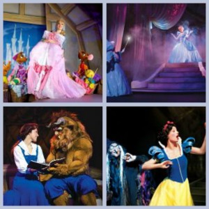 A collage of performance pictures for Three Classic Fairy Tales Come to Life in Disney Live!