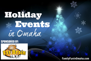 A glowy blue graphic of a Christmas tree with overlay text that reads, \"Holiday events in Omaha.\"