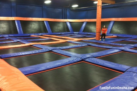 A group of trampolines at Sky Zone.