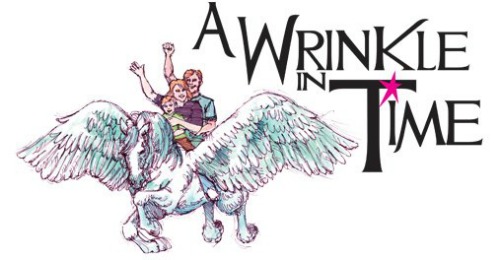 A drawing of people riding a pegasus for A Wrinkle in Time at The Rose Theater.