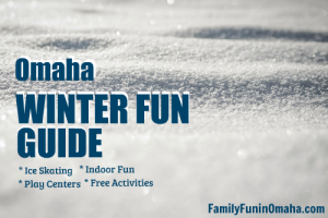 Close up of sparkling snow with overlay text that reads Omaha Winter Fun Guide