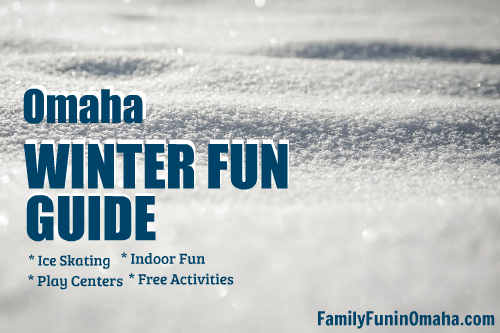  A close up of sparkling snow with overlay text that reads Omaha Winter Fun Guide