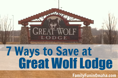 An entrance sign to Great Wolf Lodge with overlay text that reads Ways to Save at Great Wolf Lodge