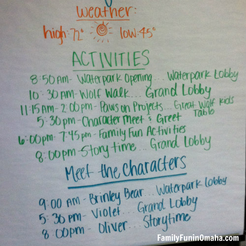 A list of activities at Great Wolf Lodge.