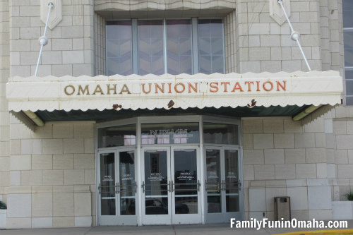 A sign on the side of The Durham Museum that reads, \"Omaha Union Station.\"