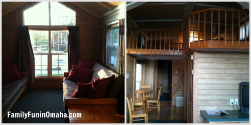 A collage of the inside of a cabin at Worlds of Fun.