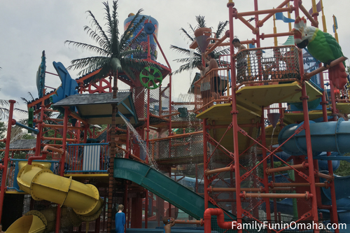 A tall climbing kids waterslide activity at Oceans of Fun.