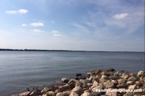 A rocky shore and water at Okoboji