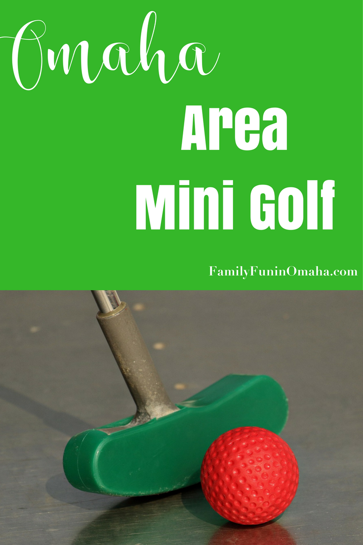 A close up of a mini golf club and ball with overlay text that reads Where to Play Mini Golf in Omaha