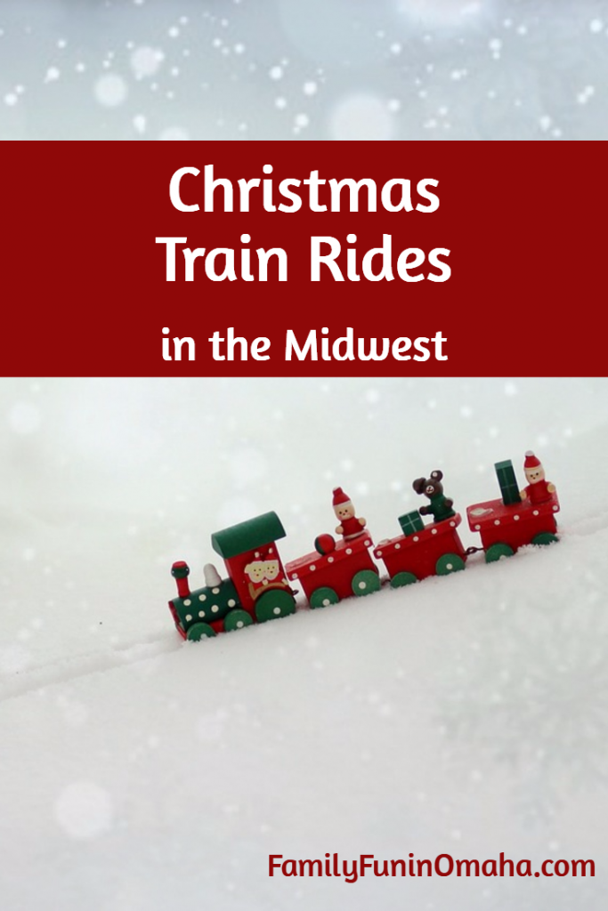 A small toy train with overlay text that reads Christmas Train Rides in the Midwest