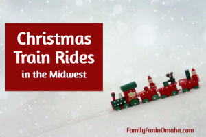 A close up of a toy train with overlay text that reads, \"Christmas Train Rides in the Midwest.\"