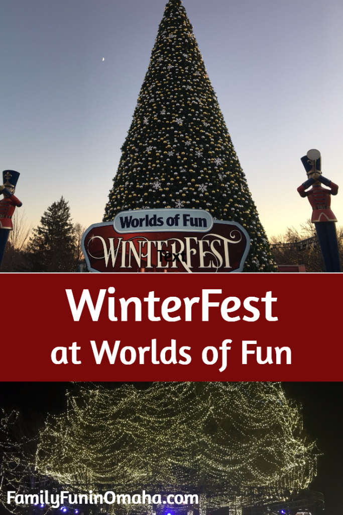 A large lit Christmas Tree with overlay text that reads, WinterFest at Worlds of Fun.