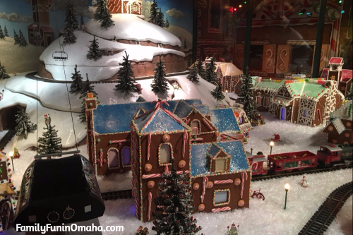 OA miniature holiday train set decorated for Christmas in Kansas City.