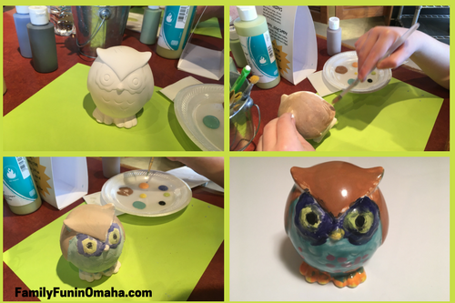 A collage of process painting pictures at It\'s Yours Pottery.