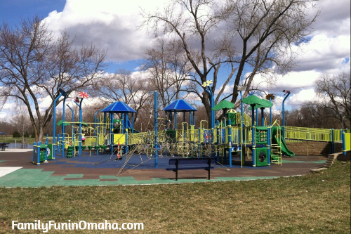 The large children\'s playground at Benson Park and Playground in the Omaha Area