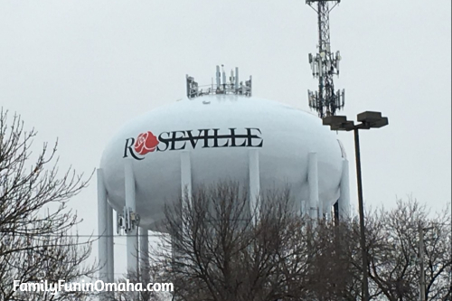 A close up of the Roseville water tower in Minnesota.