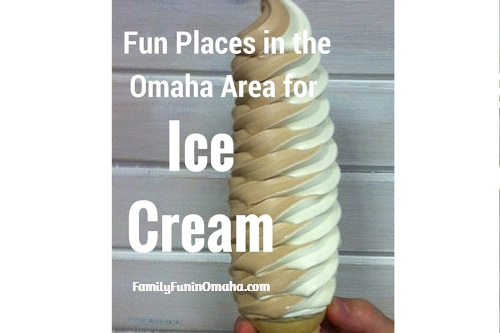 A tall ice cream cone with overlay text that reads, \"Omaha Area for Ice Cream.\"