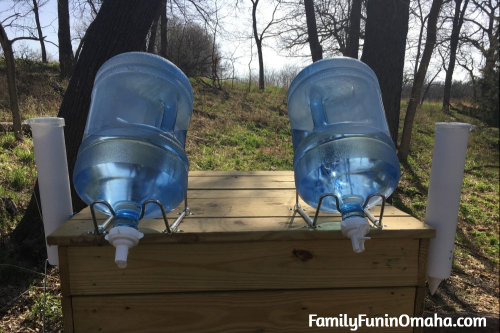 Water bottles at Go Ape Treetop Adventure Course at Mahoney State Park. 