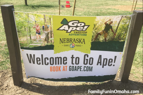 A sign for at Go Ape Treetop Adventure Course at Mahoney State Park. 