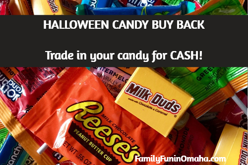 A pile of candy with overlay text that reads Halloween Candy Buy Back