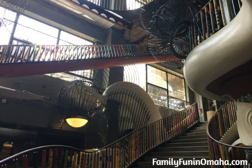 A group of art and stairwells at the St. Louis Museum.