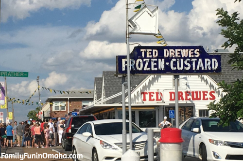 A building with a sign that reads, \"Ted Drewes Frozen Custard in St. Louis\".