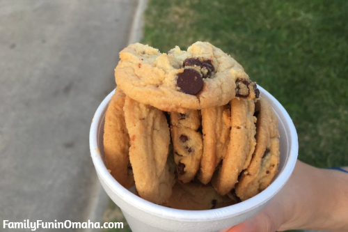 A cup of chocolate chip cookies at the Iowa State Fair.