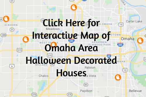 A graphic map with overlay text that reads Click here for Interactive Map of Omaha Area Halloween Decorated Houses