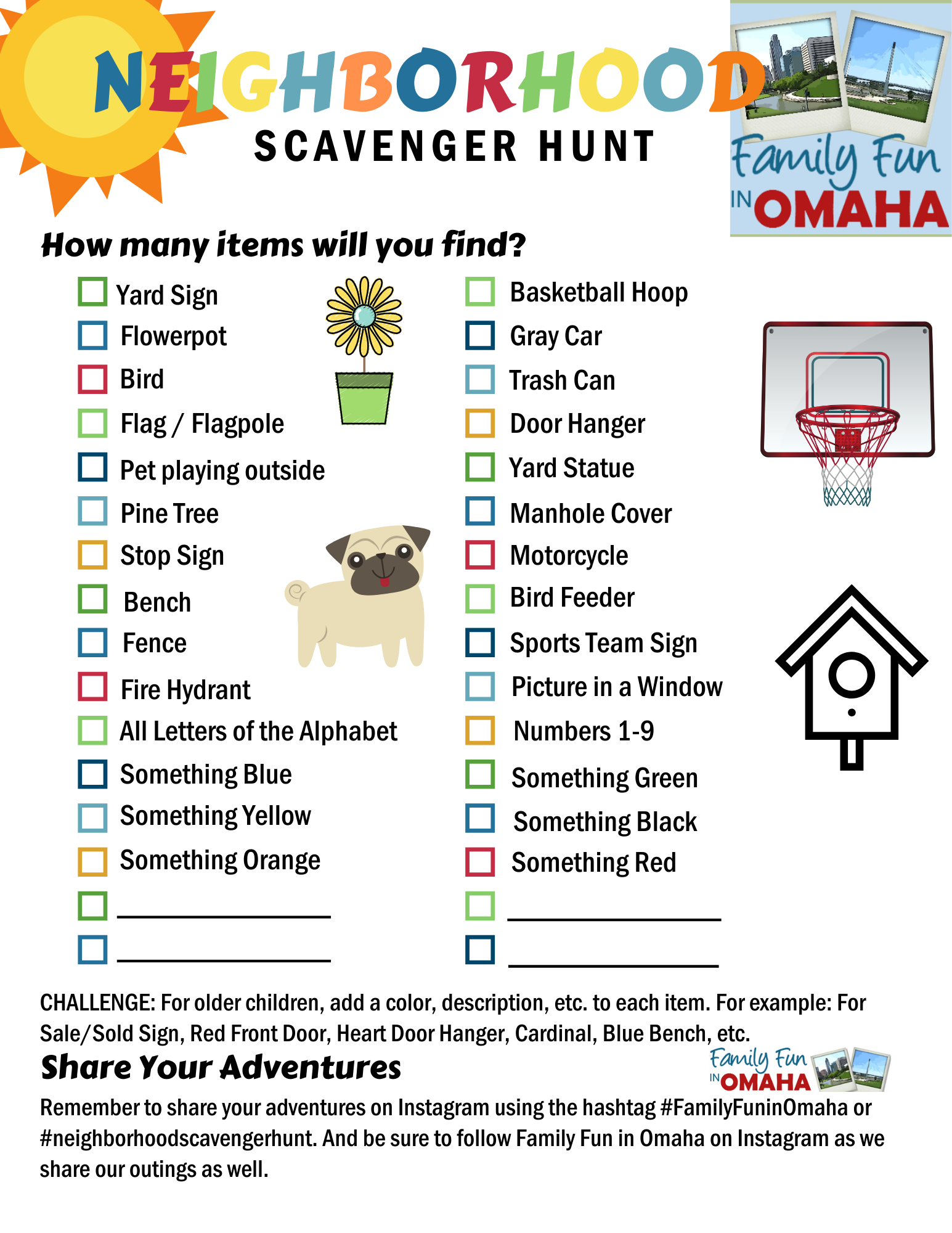 An image of a Neighborhood Scavenger Hunt checklist. 