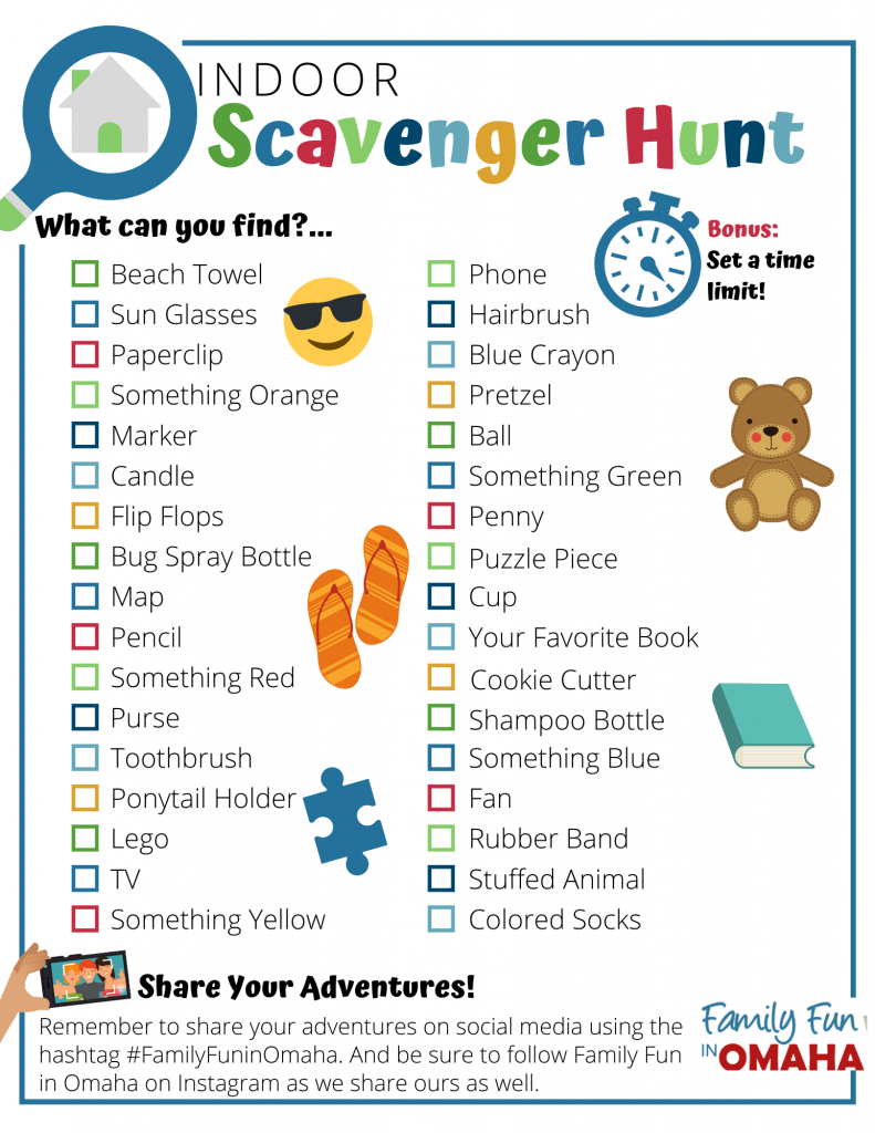 An image of an Indoor Scavenger Hunt checklist.