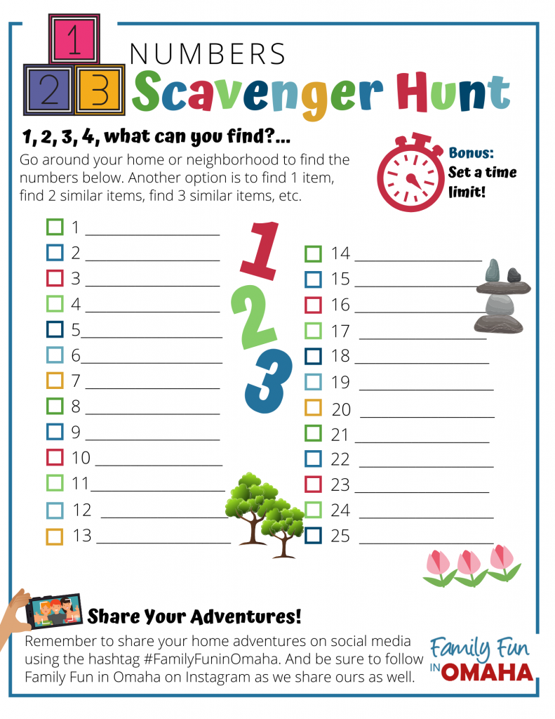 An image of a Numbers Scavenger Hunt checklist.
