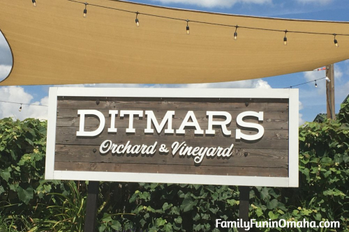 A close up the Ditmars Orchard and Vineyard Sign