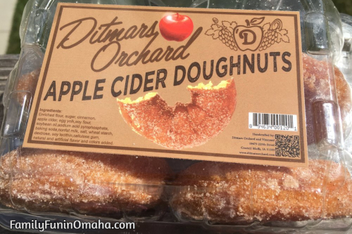 A container of apple cider doughnuts at Ditmars Orchard
